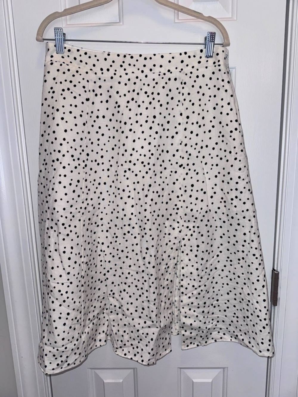 LOFT Cream A-Line Skirt with Black Polka Dots